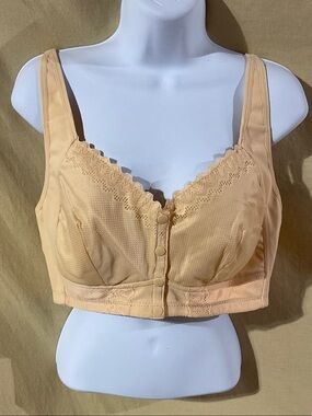 Moons Bra Size 2XL Front-Closure Lace Trim Support Bra in Peach